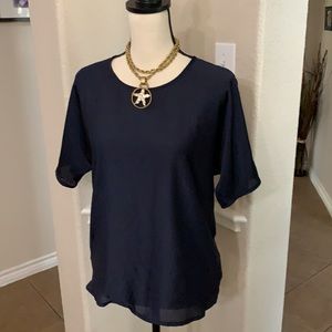 J. Crew navy short sleeve silky polyester top XS
